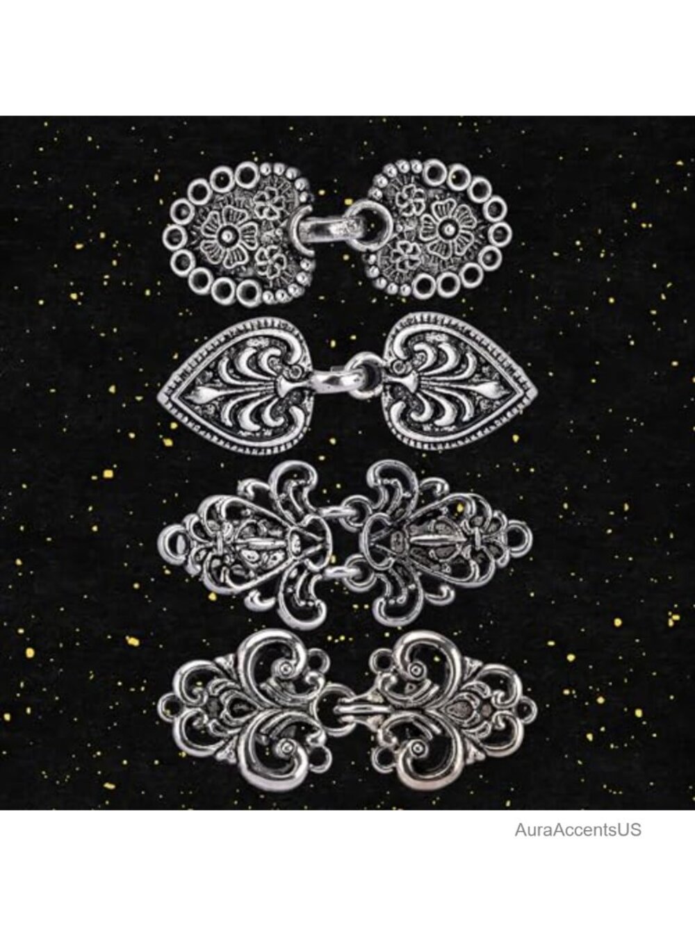 Vintage Sweater Clips - 4 Pack Metal Cardigan Shawl Collar Clasp Brooch - Picture 4 of 6